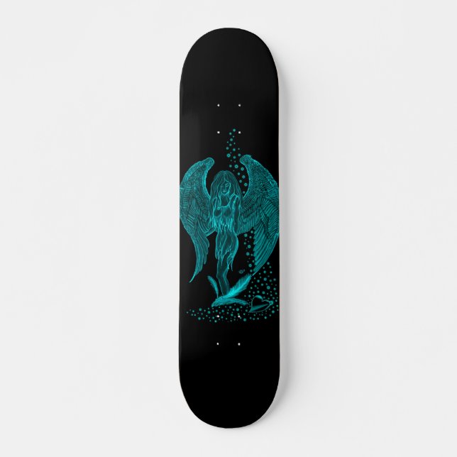 Engel verloren in Liebe, Schwarz und Grün Design Skateboard (Vorne)