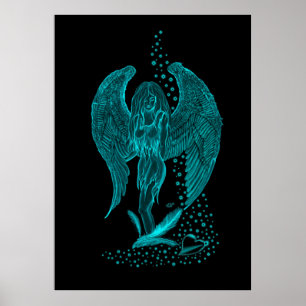 Engel , verloren in Liebe , Schwarz und Grün Poster