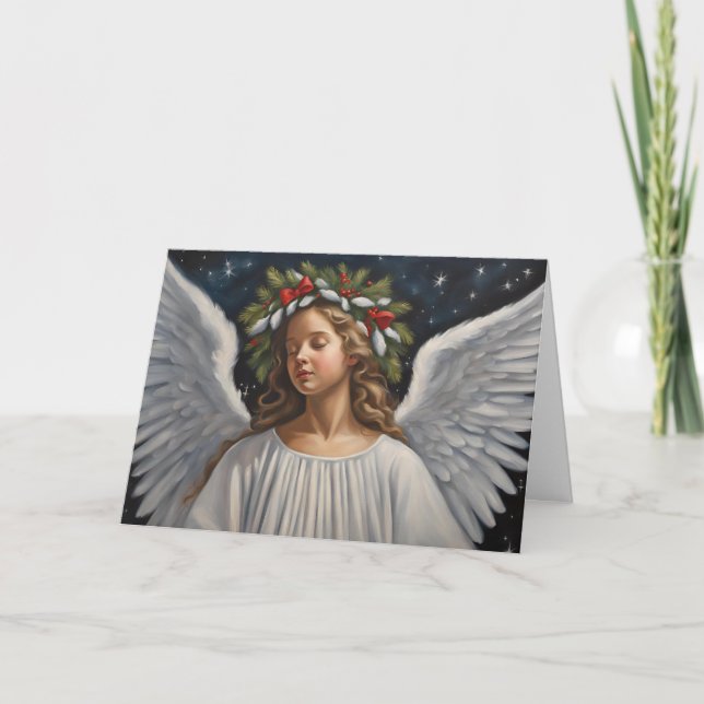 Engel von Weihnachten mit schönem Kranz Karte (Vorderseite)