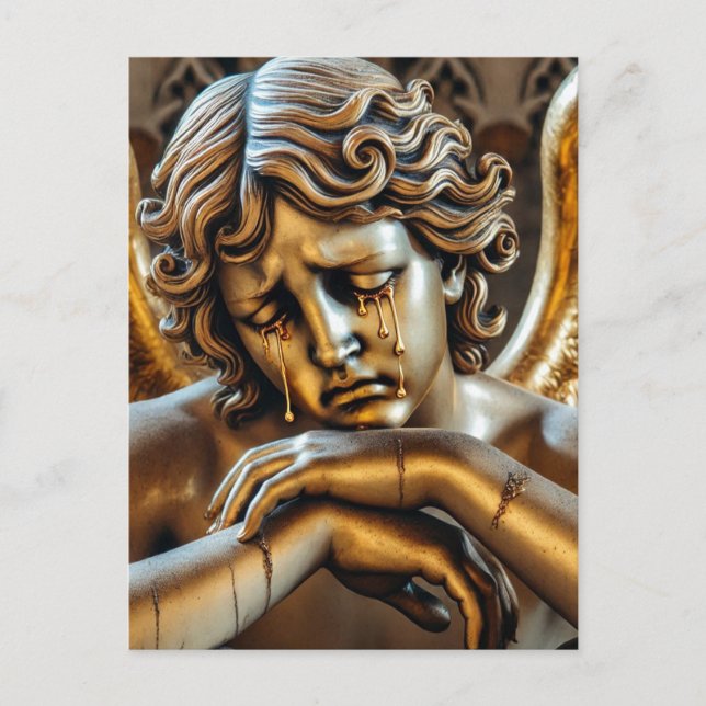 Engel weinend goldene Tränen Postkarte (Vorderseite)