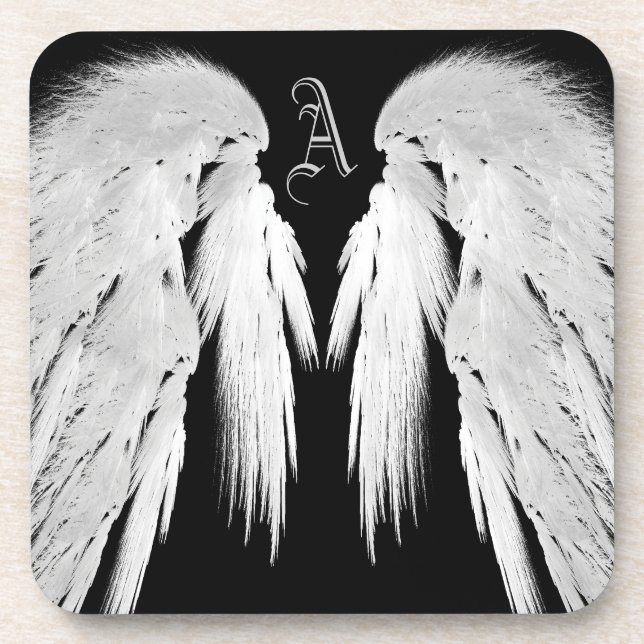 ENGEL WINGS schwarzes kundenspezifisches Monogramm Untersetzer (Vorderseite)
