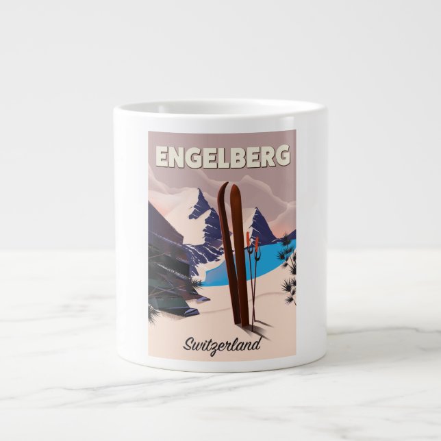 Engelberg Schweiz Skifahrplakat Jumbo-Tasse (Vorderseite)