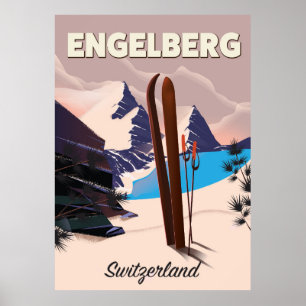 Engelberg Schweiz Skifahrplakat Poster
