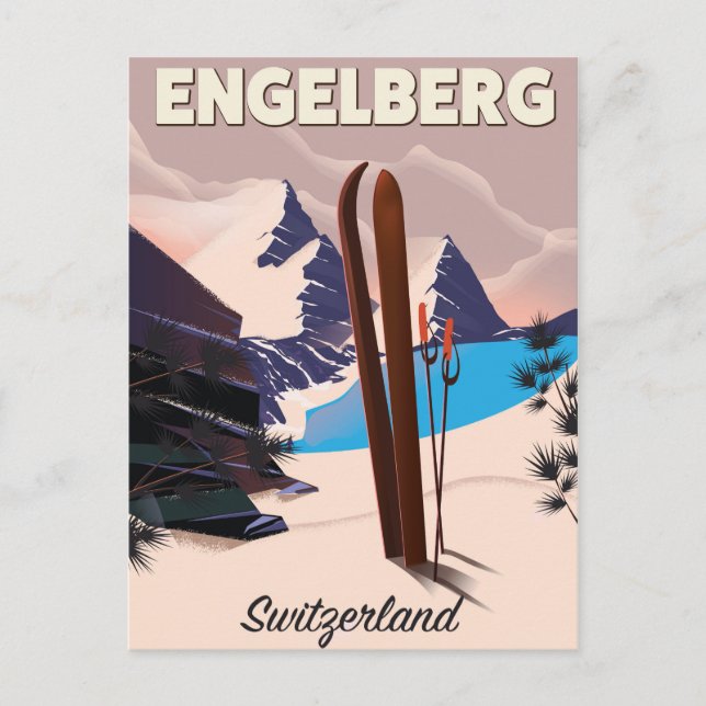Engelberg Schweiz Skifahrplakat Postkarte (Vorderseite)
