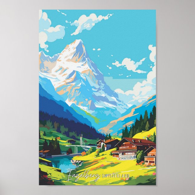 Engelberg Schweiz Vintage Travel Illustration Poster (Vorne)