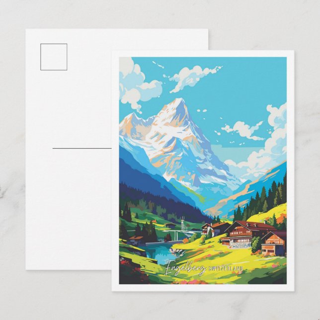 Engelberg Schweiz Vintage Travel Illustration Postkarte (Vorne/Hinten)