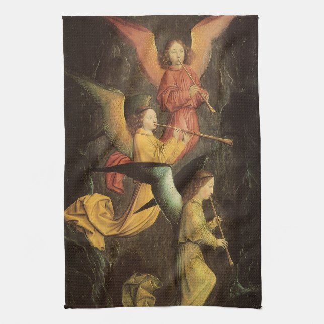 Engelchor von Simon Marmion, Kunst der Renaissance Geschirrtuch (Vertikal)