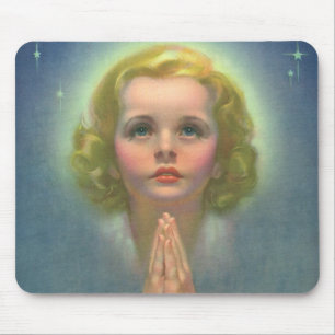 Engelhaftes blondes Mädchen mit Heiligenschein und Mousepad