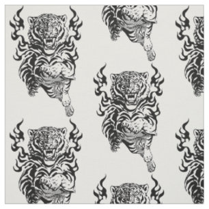 Engeliger Tiger in Flammenzungen Stoff