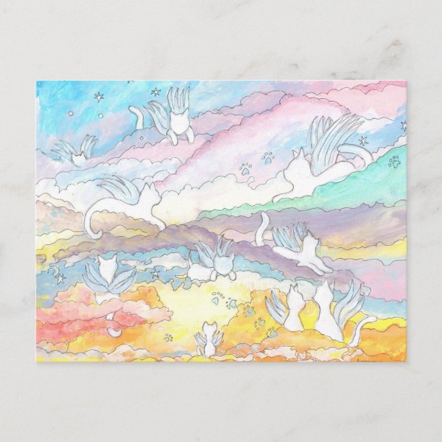 Engelkatzen im Himmel, Beileid, Heimtierverlust Postkarte (Vorderseite)