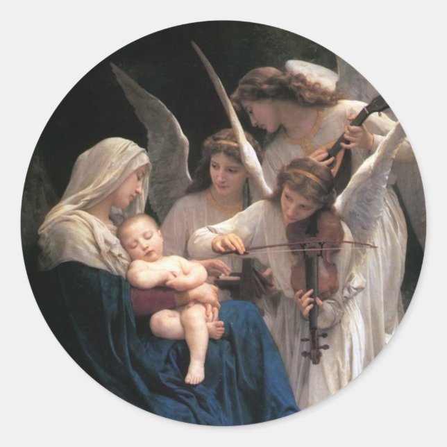 Engellied (1881) von Bouguereau Runder Aufkleber (Vorderseite)