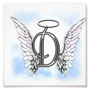 Engels-Flügel und Halo-Monogramm-Buchstabe D Fotodruck