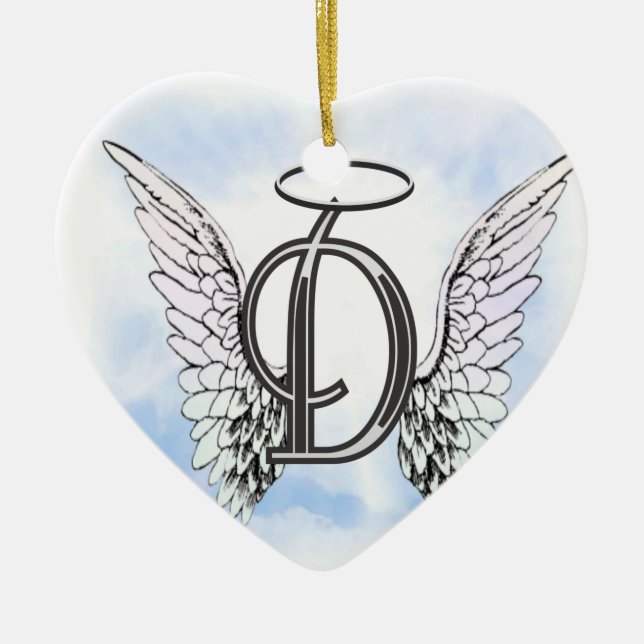 Engels-Flügel und Halo-Monogramm-Buchstabe D Keramikornament (Vorne)