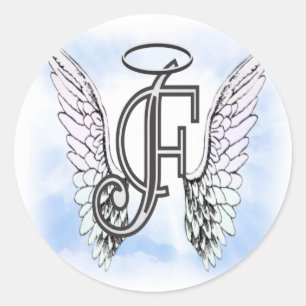 Engels-Flügel und Halo-Monogramm-Buchstabe F Runder Aufkleber
