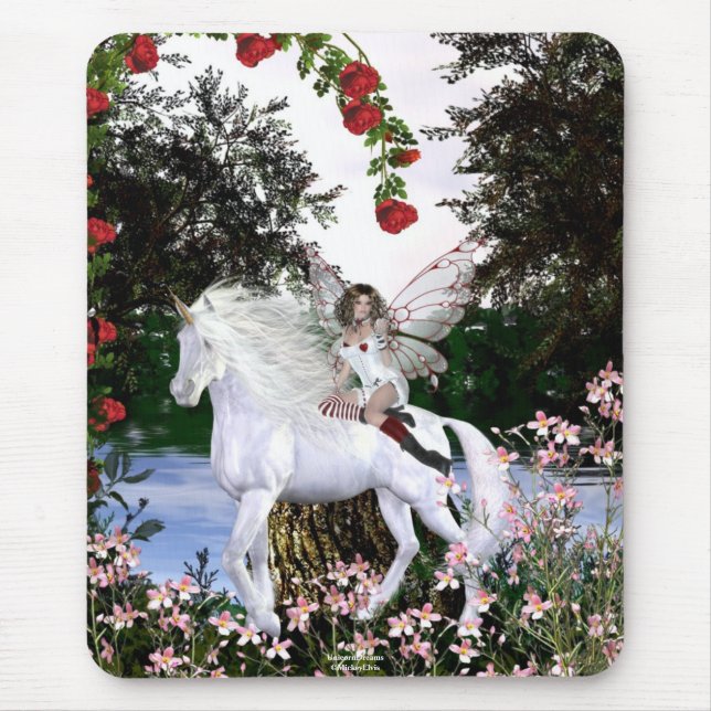Engels-Herz-Einhorn-weiße Schönheit 4 Mousepad (Vorne)