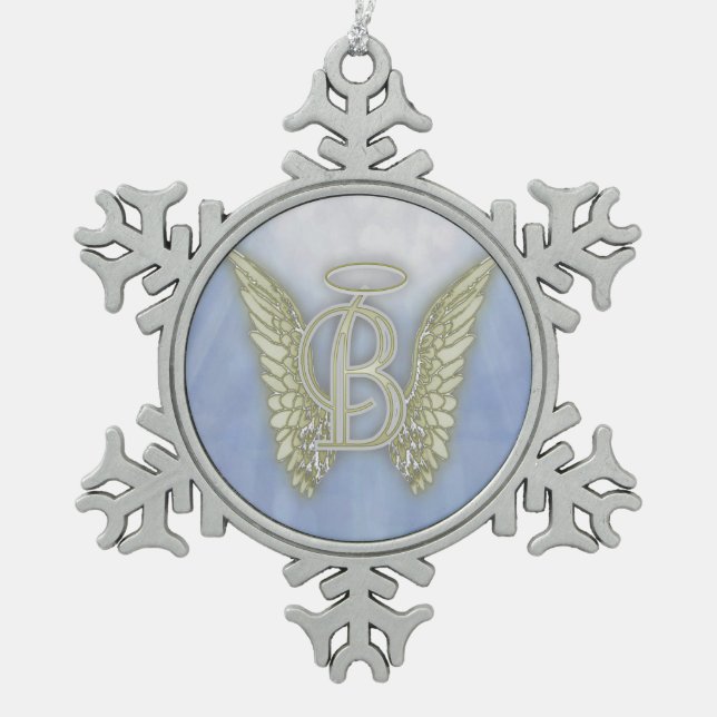Engels-Monogramm des Buchstabe-B Schneeflocken Zinn-Ornament (Vorderseite)