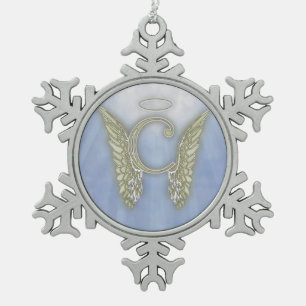 Engels-Monogramm des Buchstabe-C Schneeflocken Zinn-Ornament