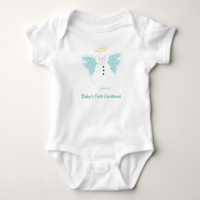 Engels-Schneemann-1. Weihnachten Baby Strampler (Vorderseite)