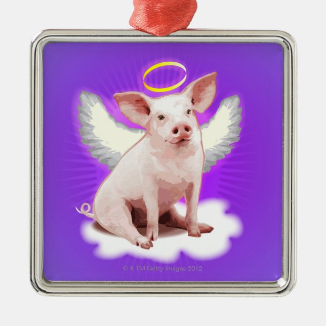 Engels-Schwein Silbernes Ornament (Vorne)