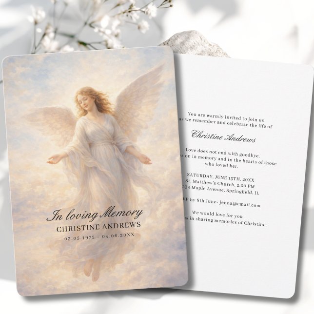 Engelsfeier des Lebens Trauerfeier Einladung (Angel Celebration of Life Funeral Invitation. Print & Instant Download.)