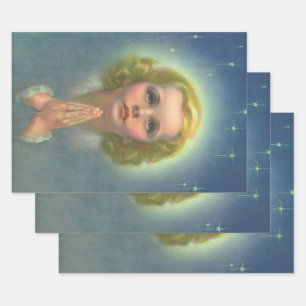 Engelsgleich blondes Mädchen mit Heiligenschein un Geschenkpapier Set