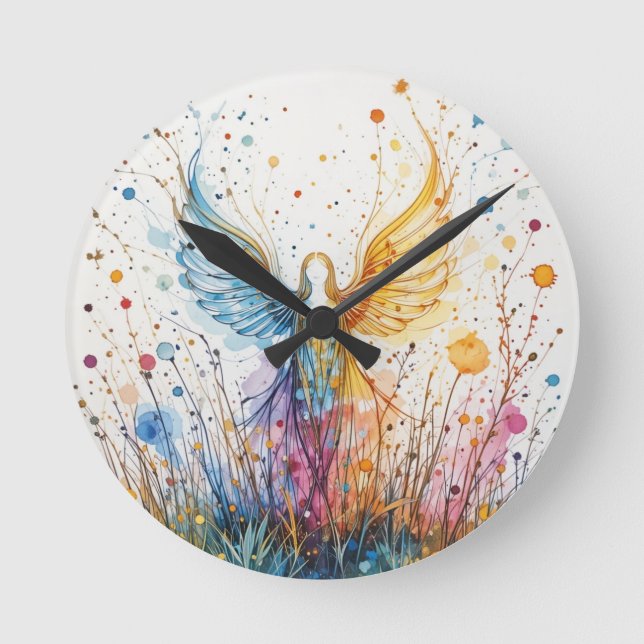 Engelsilhoutette Runde Wanduhr (Vorderseite)