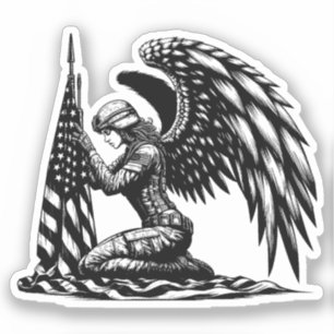 Engelsoldatin Frau USA Flag Patriotische Kunst Aufkleber