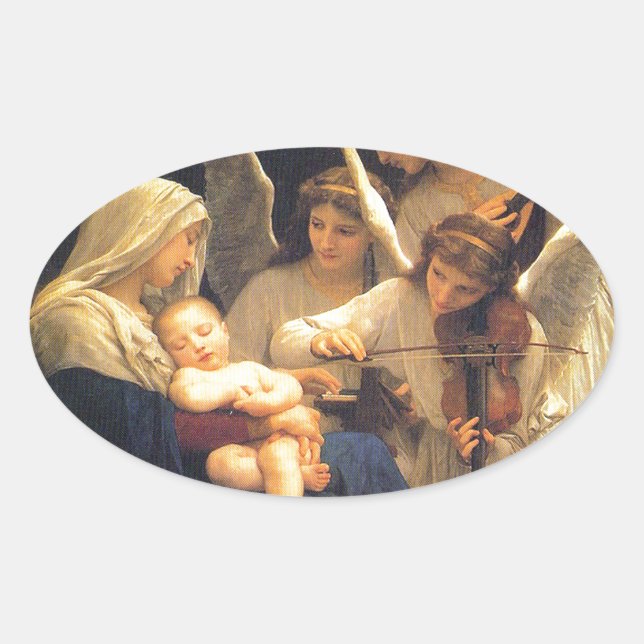 Engelsong, William-Adolphe Bouguereau Ovaler Aufkleber (Vorderseite)