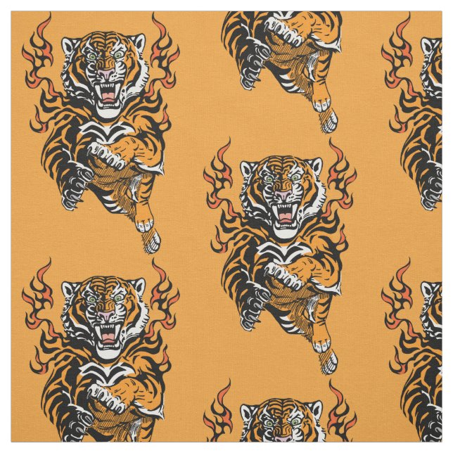 Enger Tiger in Flammenzungen Stoff (Muster)