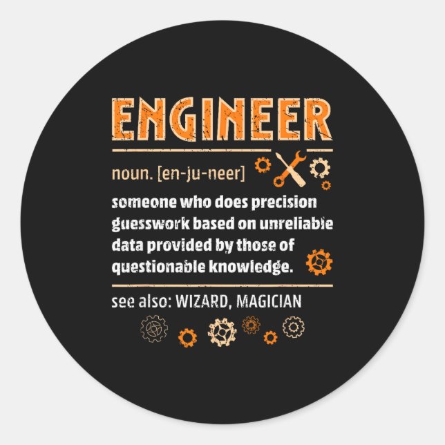 Engineer Definition Funny Engineering Nerdy Scienc Runder Aufkleber (Vorderseite)