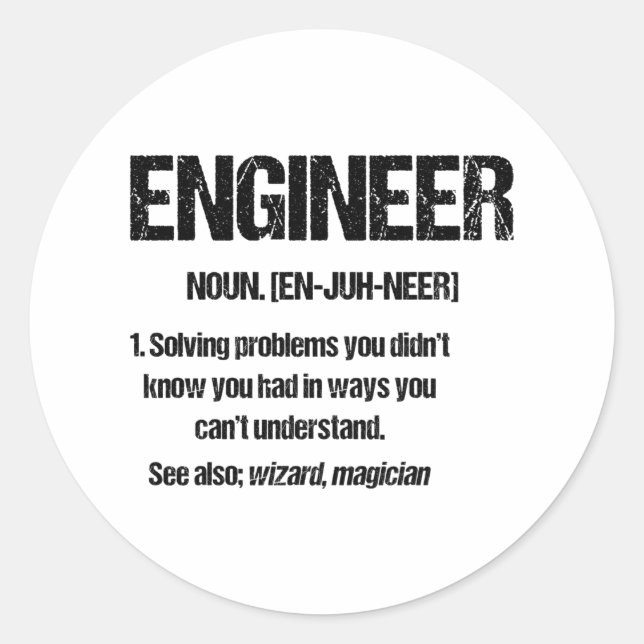 ENGINEER NOUN Funny Engineering Quotes Abschluss Runder Aufkleber (Vorderseite)
