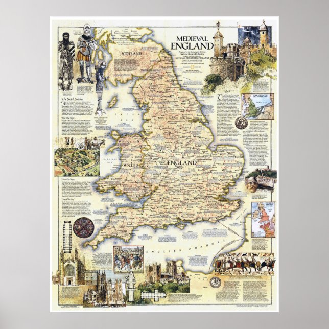 " England: 1979 Das Mittelalterliche England Karte Poster (Vorne)