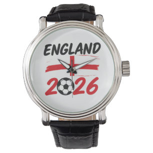 England 2026 Fußball Fan Design, Kreuz und Fußball Armbanduhr