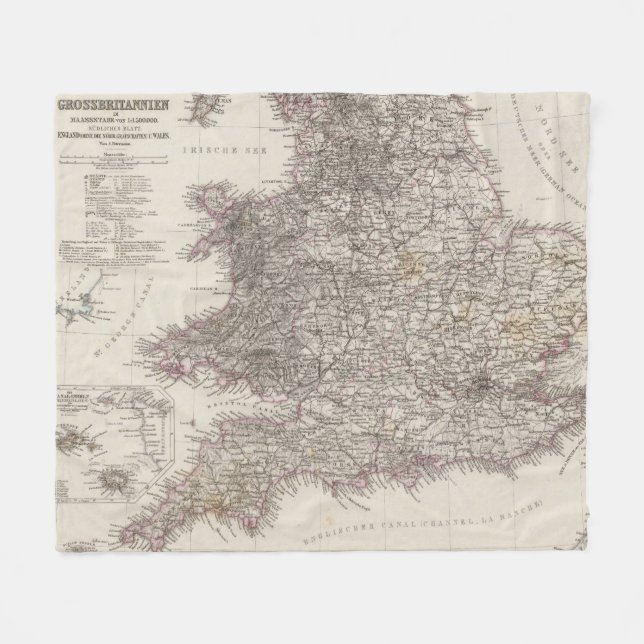 England-Atlas-Karte Fleecedecke (Vorderseite (Horizontal))