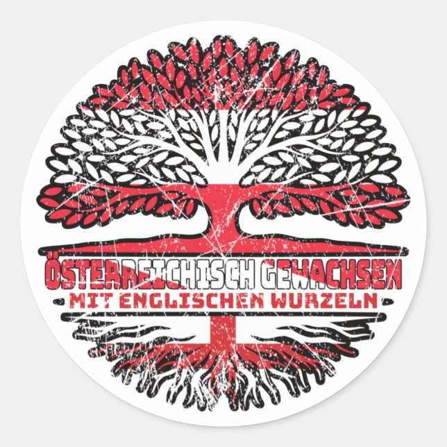 England englisch Österreichisch Österreich Baum Runder Aufkleber (Vorderseite)