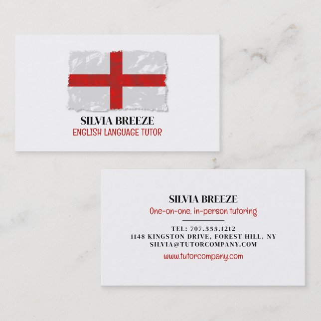 England Flag, English Language Tutor, Lehrer Visitenkarte (Vorne/Hinten)
