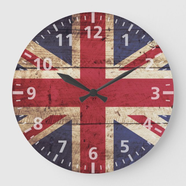 England-Flagge für altes Holzkörnchen Große Wanduhr (Vorderseite)