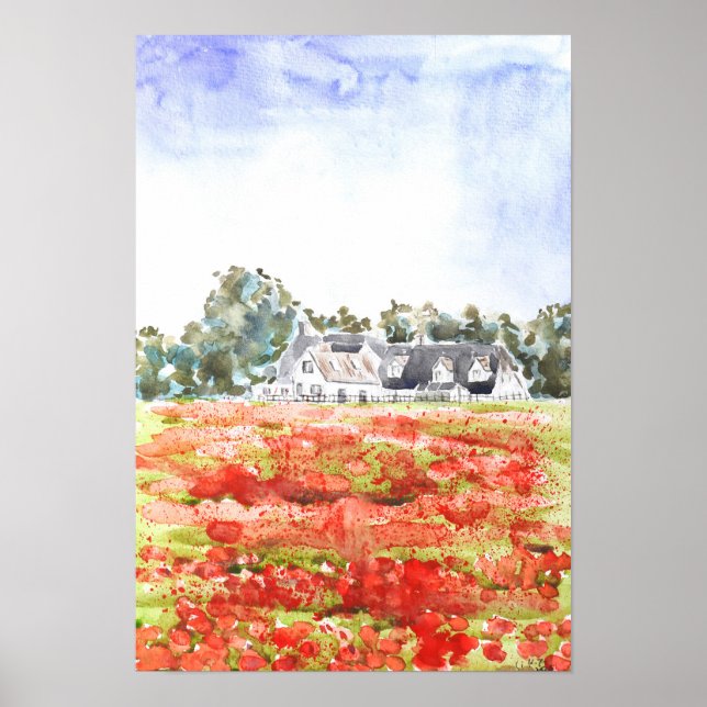 England Landschaft Mohnfeld Malerei  Poster (Vorne)
