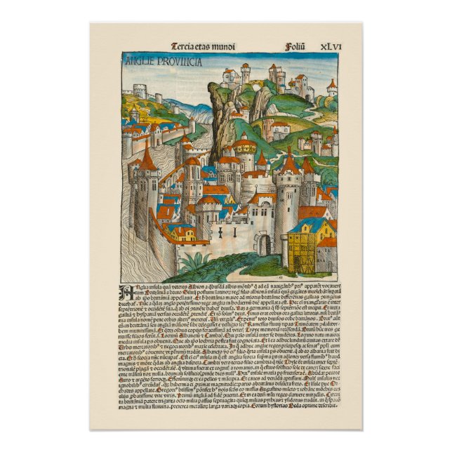 England Nürnberg Chronik 1493 Mittelalterliches Bu Poster (Vorderseite)