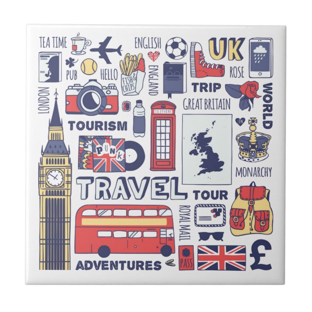 England Reisedoodles Fliese (Vorderseite)
