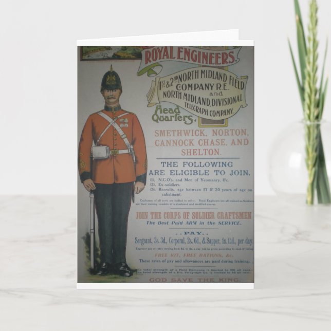 England Royal Engineers Rekrutierungspaket 1890 Karte (Vorderseite)