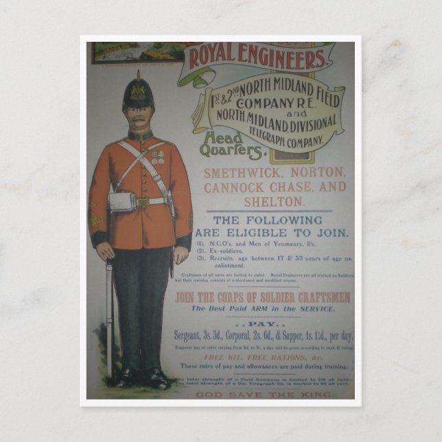 England Royal Engineers Rekrutierungspaket 1890 Postkarte (Vorderseite)