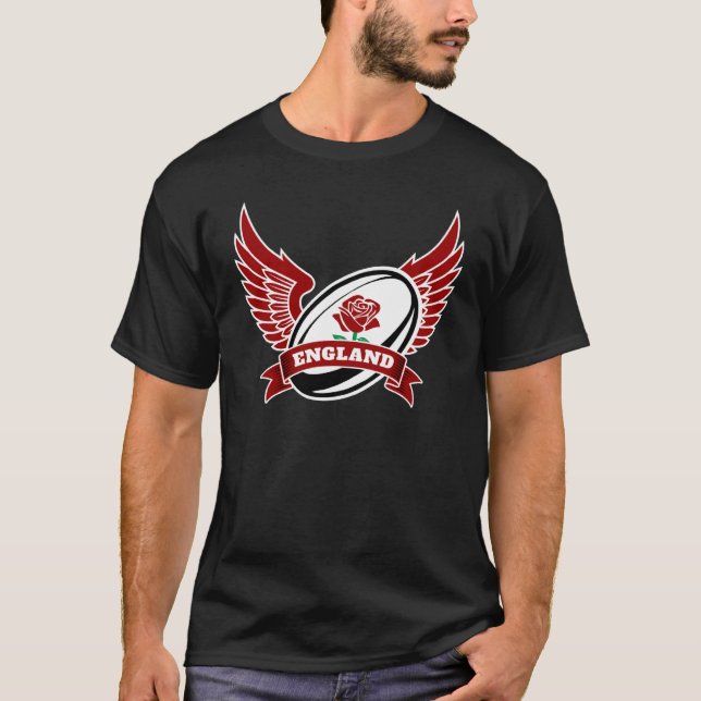 England Rugby Ball mit Flügen T-Shirt (Vorderseite)