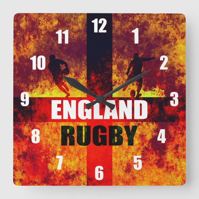 England Rugby Quadratische Wanduhr (Vorderseite)