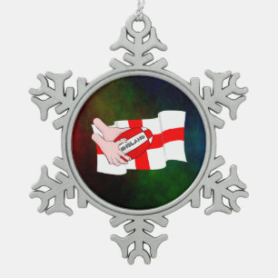 England Rugby Team unterstützt Flag mit Ball Schneeflocken Zinn-Ornament