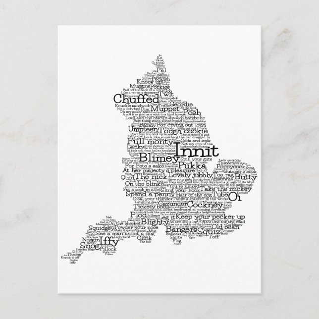 England Slang British Word Art Map Postcard Postkarte (Vorderseite)