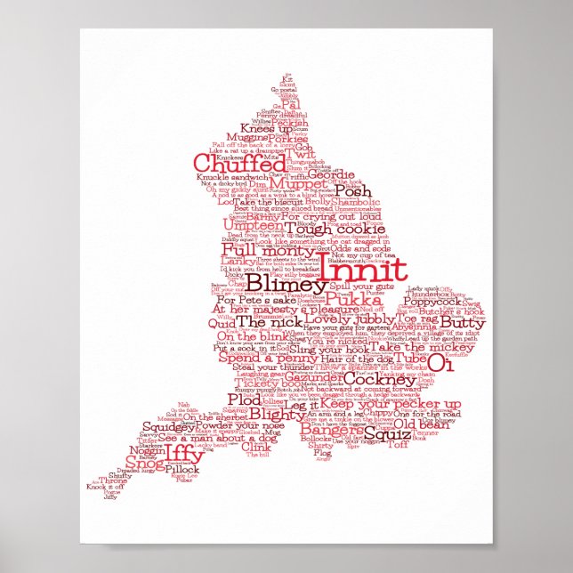 England Slang British Word Art Map Poster (Vorne)