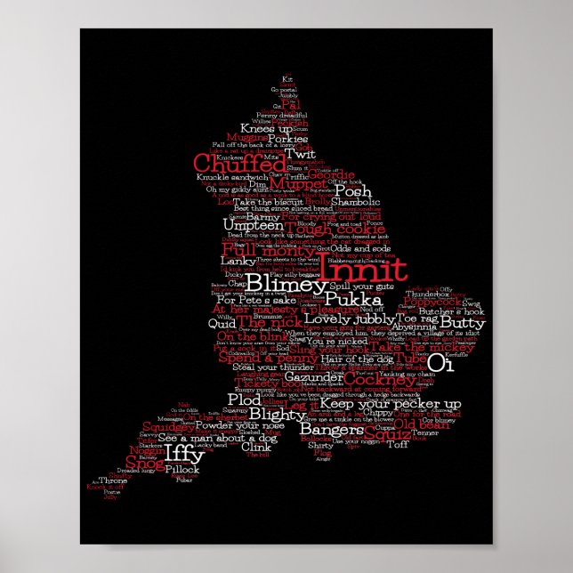 England Slang British Word Art Map Poster (Vorne)