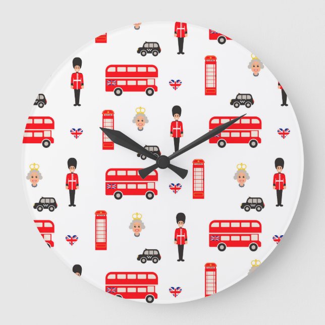 England Symbos Pattern Große Wanduhr (Vorderseite)