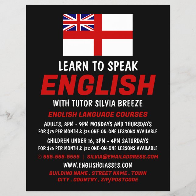 England UK Flag, English Language Course Advert Flyer (Vorne)